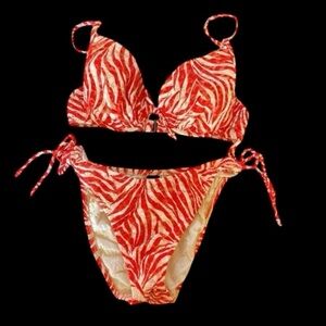 Vintage Red Zebra Print Lace Bikini